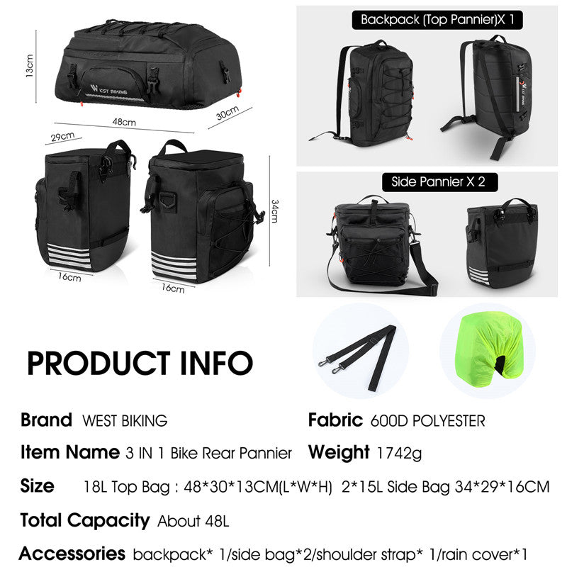 WEST BIKING Multifunctional Bike Bag Rear Seat Trunk Bag